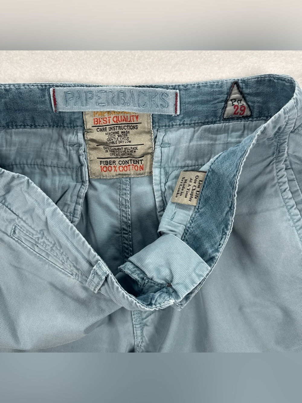 Paperbacks Flat Front Casual Shorts Size 29 Chino Surf Cali Long Raw Hem Bermuda - Picture 6 of 12